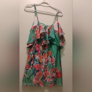 Floral Ruffle Top with Green and Pink